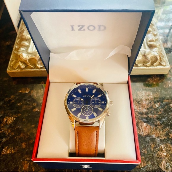 *NEW* Mens IZOD® Blue Dial Watch w/Brown Band - Picture 3 of 11